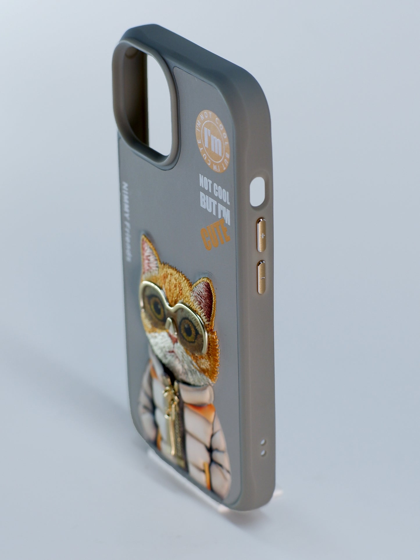 iPhone 15 Pro Max Cool & Cute Embroidery Case Cover (Grey)