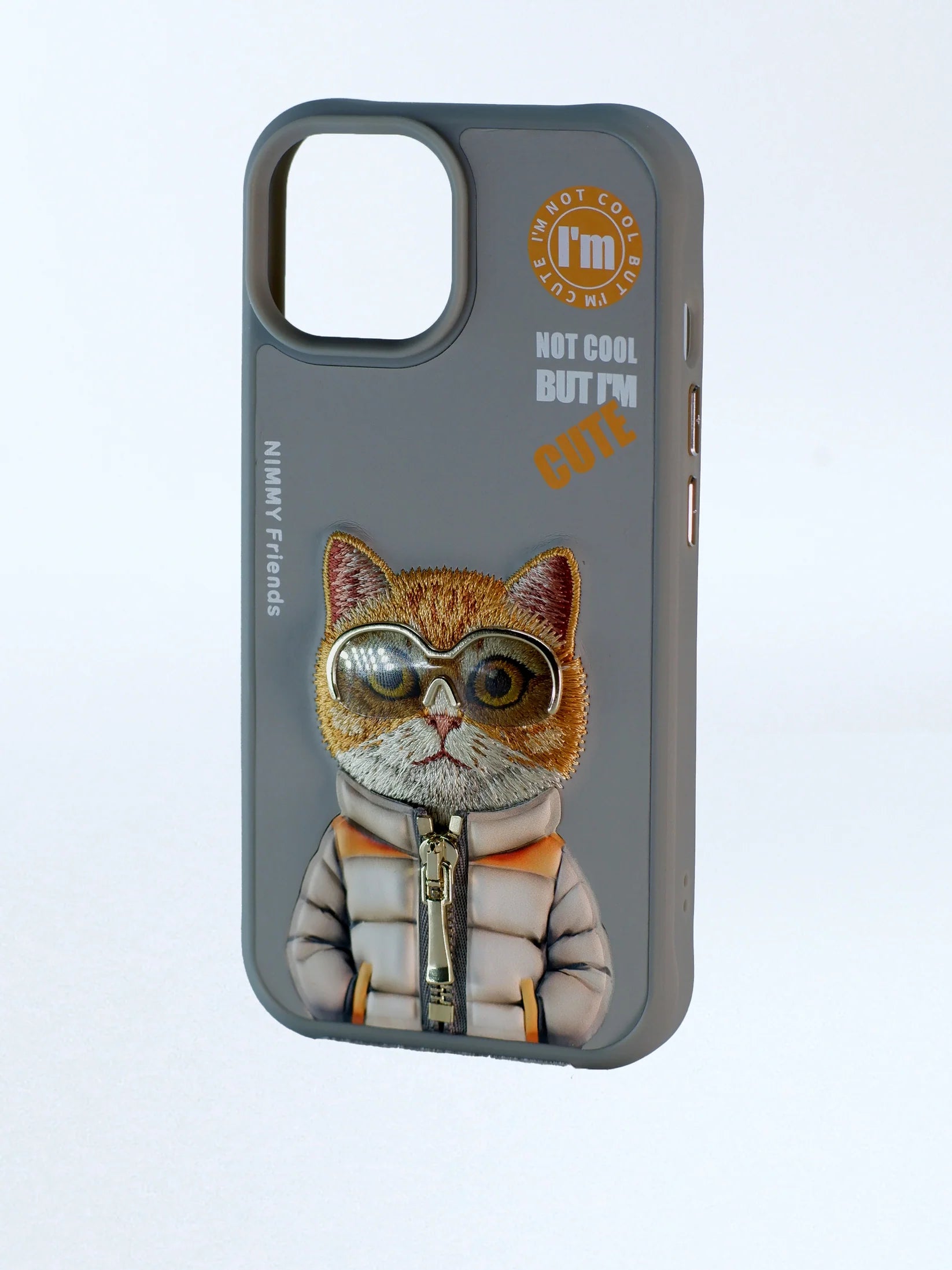 iPhone 15 Pro Max Cool & Cute Embroidery Case Cover (Grey)