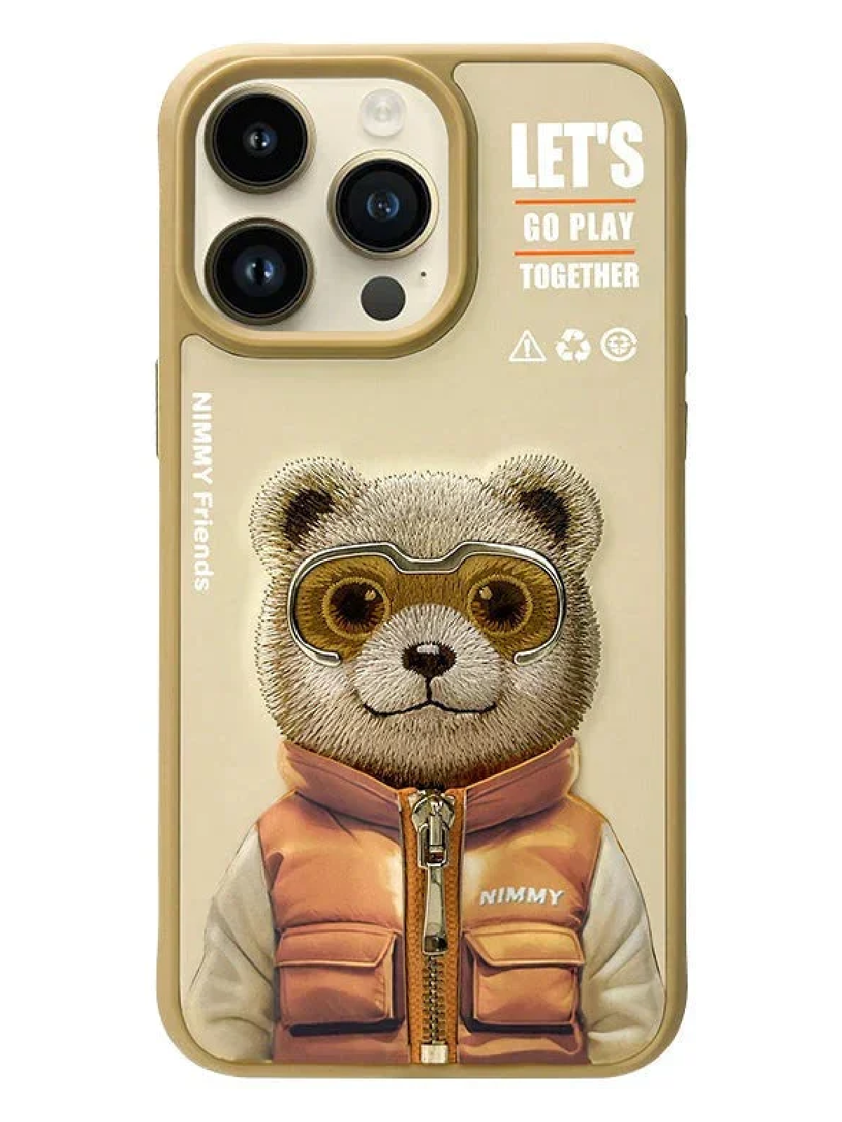 iPhone 15 Pro Embroidery Jacket Series Case Cover - Teddy (Yellow)